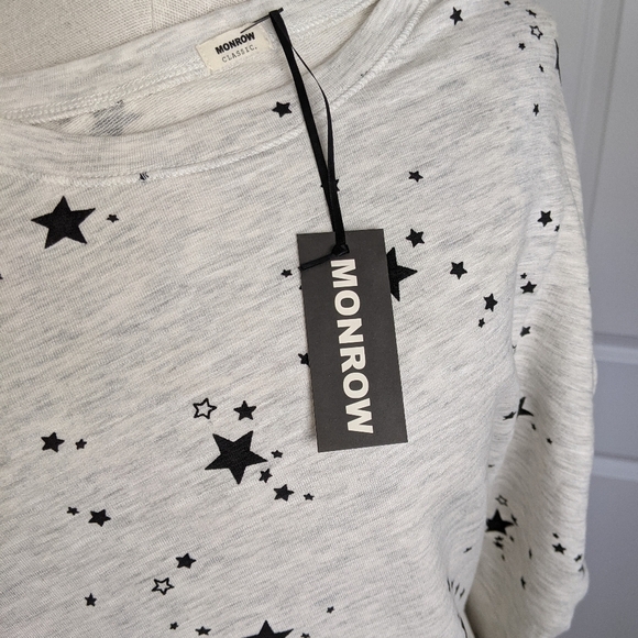 Monrow Pullover Lounge Top Star Print 3/4 Sleeve Round Neck Grey Black L NWT - Picture 13 of 14
